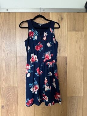 Market & Spruce Navy Floral Mini Dress - Red, White & Teal Bloom